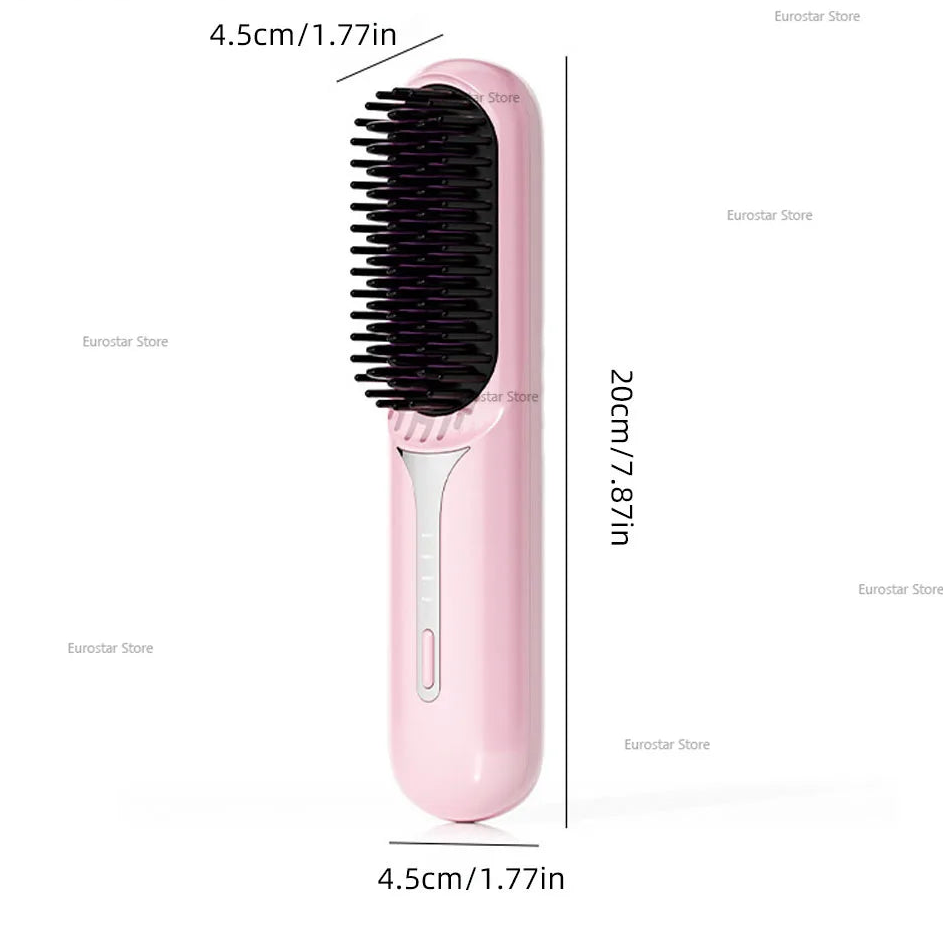 Wet Dry Hair Straightener Portable Hair Comb Cordless Hair Straightener Brush with Fast Heating Negative Ions for Fluffy Curly