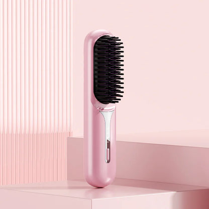 Wet Dry Hair Straightener Portable Hair Comb Cordless Hair Straightener Brush with Fast Heating Negative Ions for Fluffy Curly